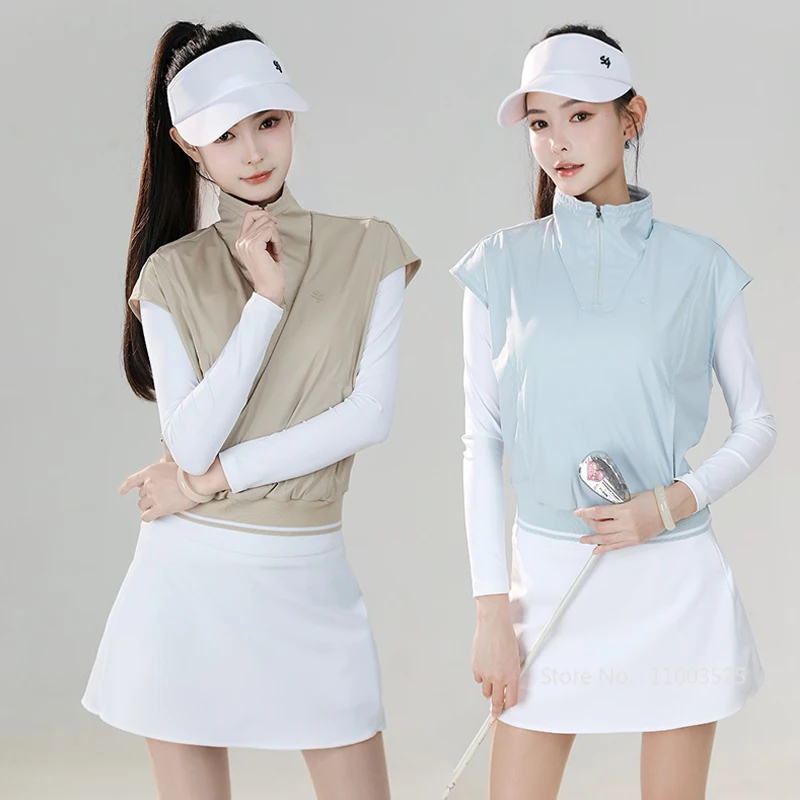 SG Golf Women Zipper Collar Shirt Women Fake Two-piece Long-sleeved T-shirt Autumn New Sports Skirts A-lined Golf Tennis Skort