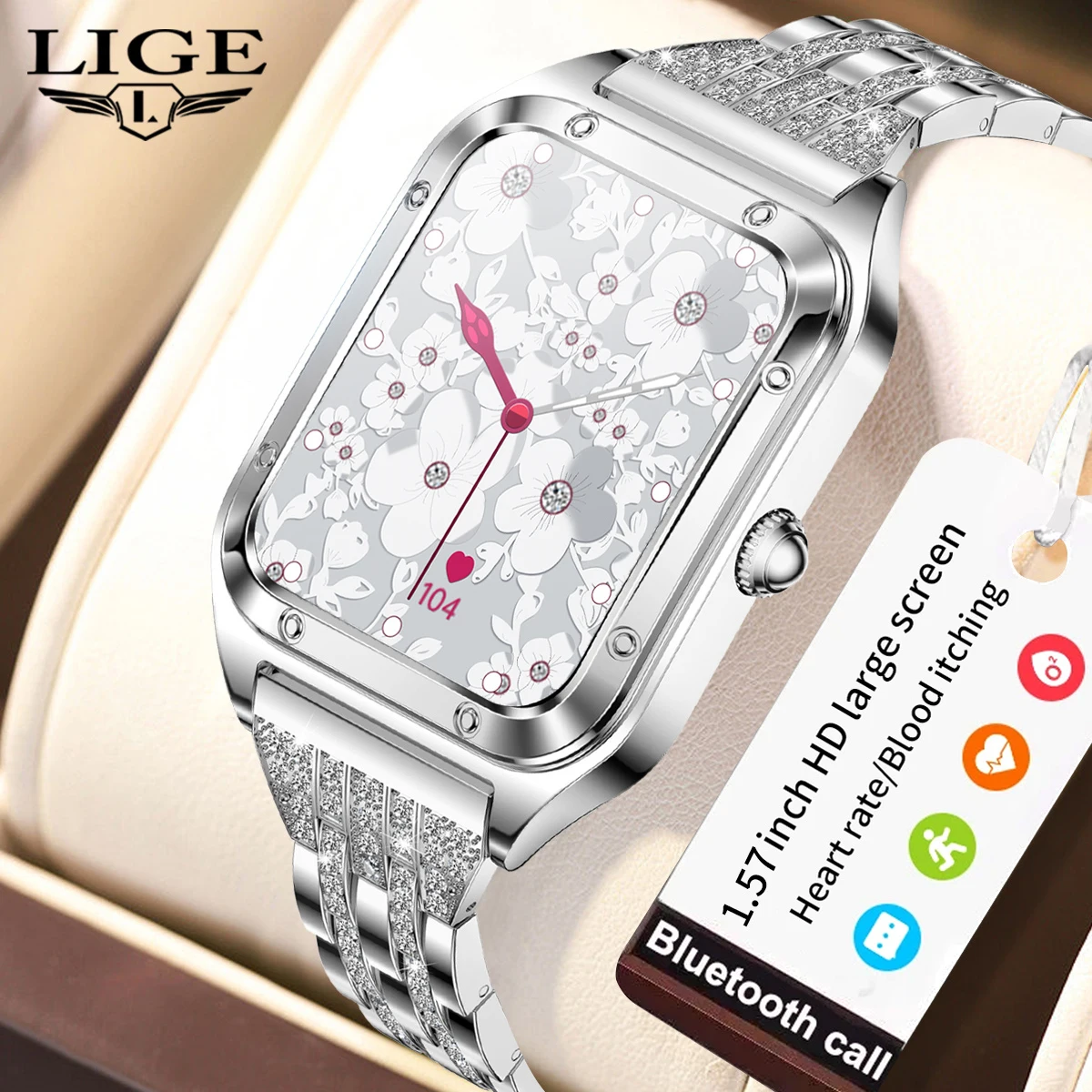 

LIGE 2023 Ladies Smart Watches Women Smartwatch New Designs Pink Gold Wristwatch Bluetooth Call Digital Watch for Android,iOS