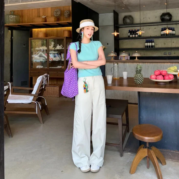 American Retro Comfortable Solid-color Wide-leg Pants. Ladies Four Seasons New Fashion Loose Simple High Waist Casual Trousers