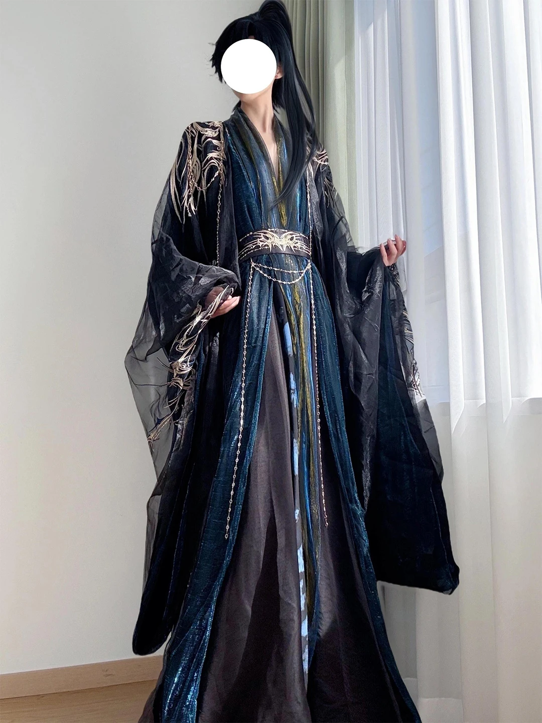 Black Blue Embroidered Hanfu Set Martial Arts Style Youthful Cosplay Outfit for Men And Women Traditional Chinese Costume