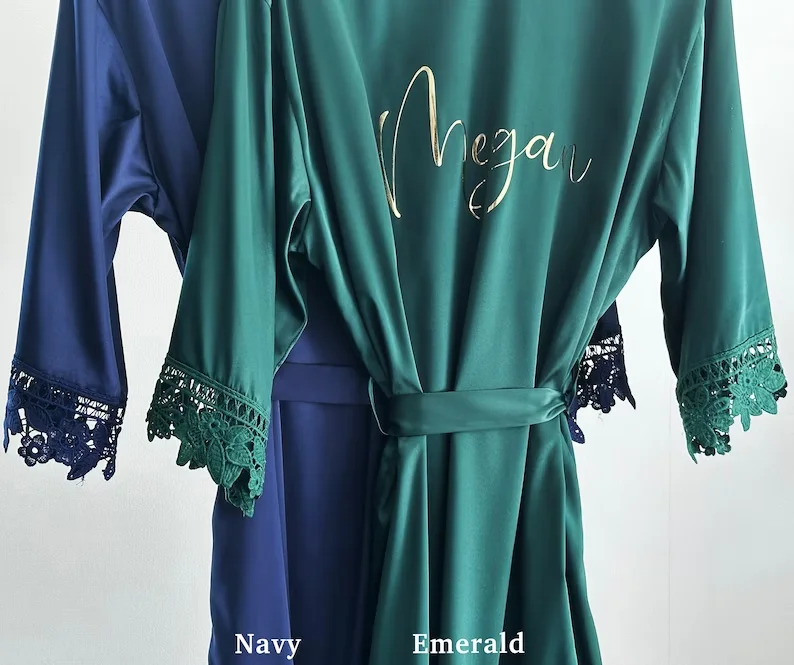 

Bridal Marsala Personalized Robes for Bride Bridesmaid Women Flower Girl Personalized Lace Trim Satin Robe Bridesmaid Robes