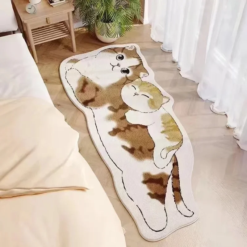 VIKAMA Lovely Pink Rabbit Hat Kitten Irregular Carpet Pastel Cartoon Animal Design Water Absorbent Anti-slip Household Decor Mat