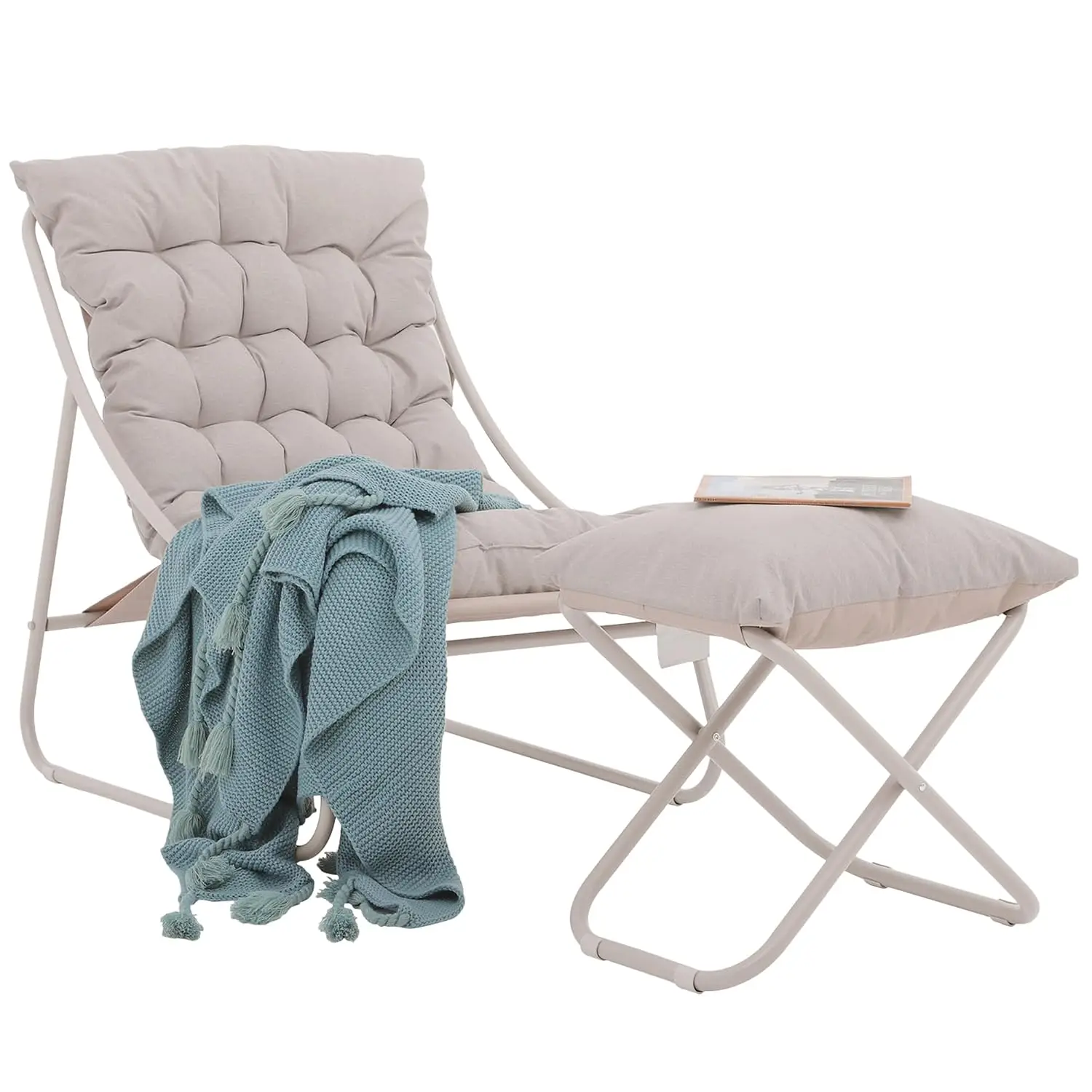 #Oversized Patio Lounge Chair & Ottoman Set, Indoor Outdoor Padded Sling Recliner with Cushion for Balcony Garden, Customized