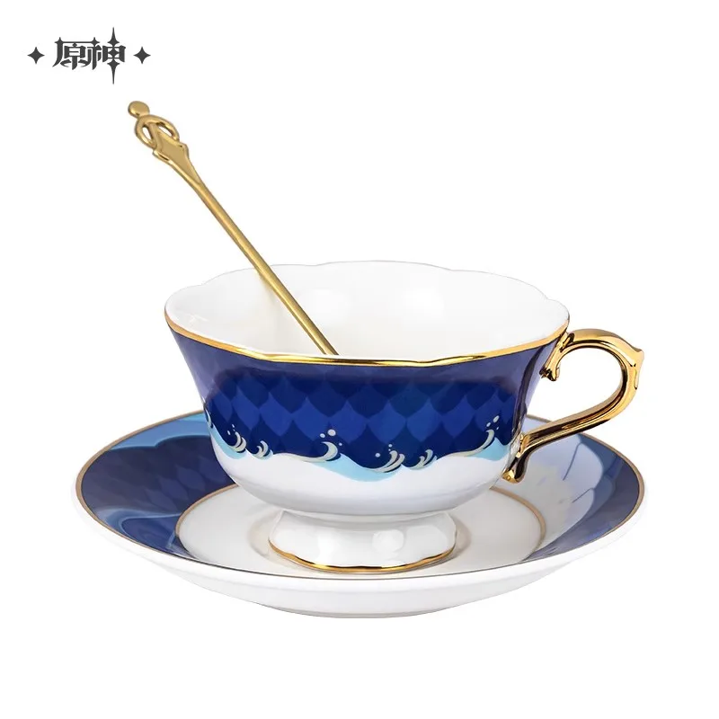 [رسمي] Genshin Impact Fontaine Furina Anniversary Celebration Cup Saucer Set Game Cosplay Focalors فنجان قهوة ملعقة هدية صندوق