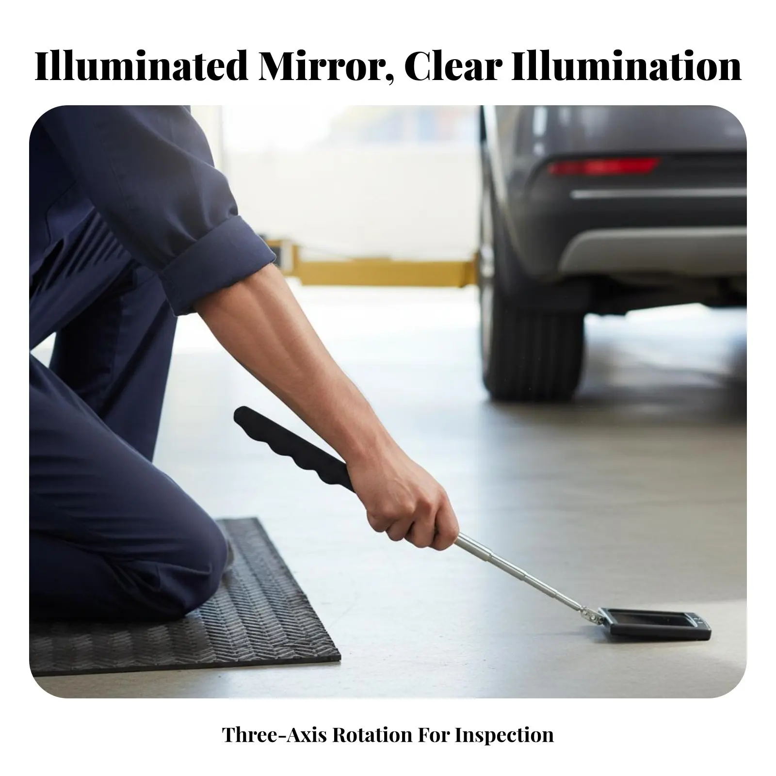 Telescopic Inspection Mirror Distortion-Clear Reflection Under-Vehicle Inspect Mirror Rotate Head Inspection Stick