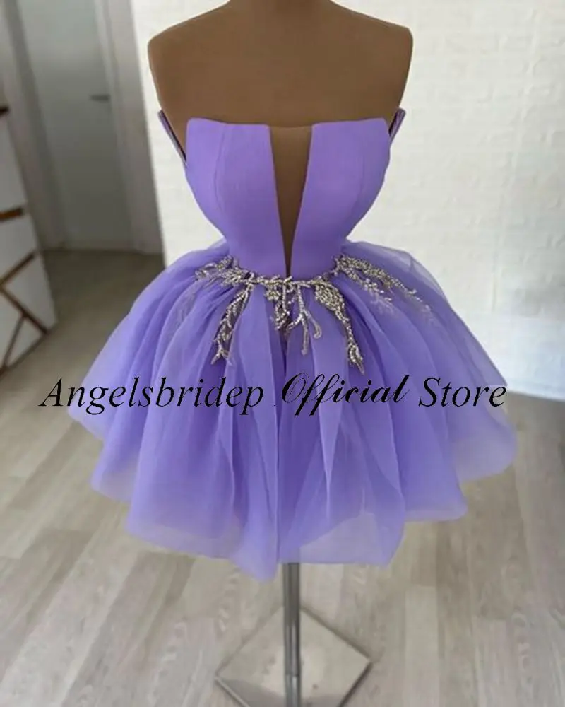 فساتين ANGELSBRIDEP برقبة قارب لحفلات العودة إلى الوطن رداء حفلات جونيور أزياء كريستال سندريلا فساتين التخرج Vestidos De Gala