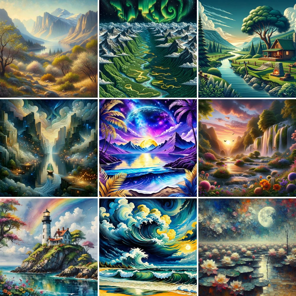 Landscape Fantasy Nature Printed Canvas Cross-Stitch Embroidery Full Kit Sewing Painting Craft Hobby Counted Magic Home Decor