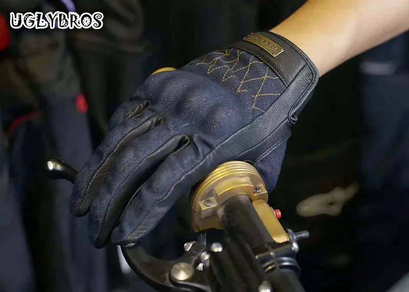 

Uglybros Retro Lether Holes Motorcycle Men Full Finger Motocross Protective Gloves Motorbike Riding Moto Glove