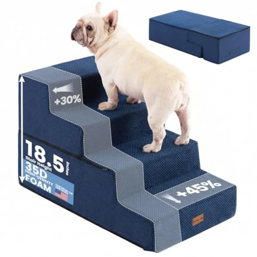 

Dog Stairs for Small Dogs 18." H, -Step Extra Wide Dog Steps for Bed, Pet Stairs for Bed and Couch with Durable Non-Slip Waterp