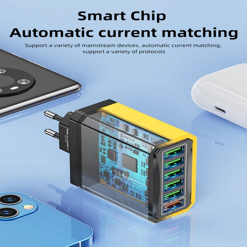 Wieloportowa głowica ładująca 6 w 1 5v3a Głowica szybkiego ładowania Qc3.0 Szybkie ładowanie do Samsung S23 Xiaomi Wtyczka adaptera Eu/kr/us/uk — zdjęcie produktu 6