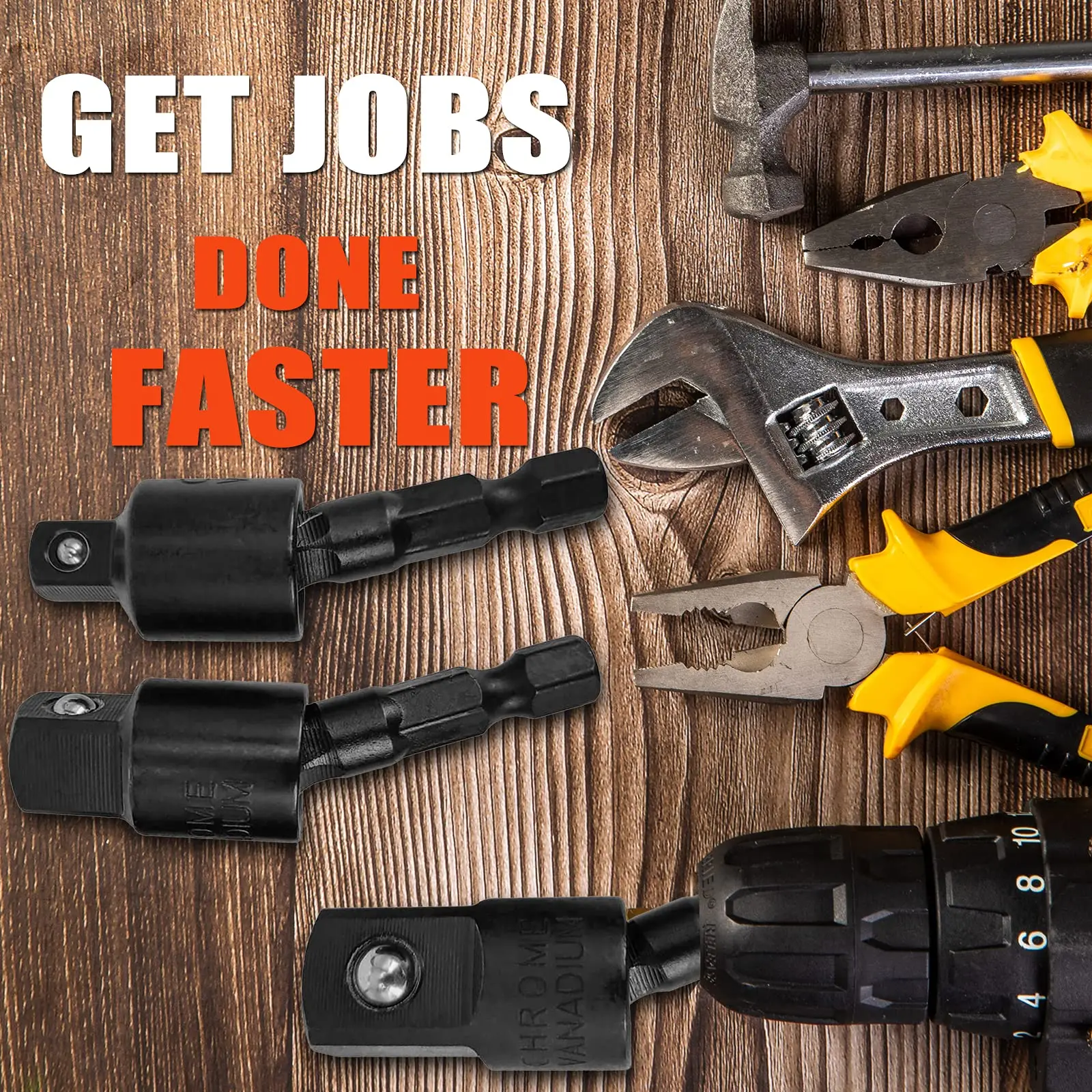 SenNan 3pc 1/4" 3/8" 1/2" Electric Wrench Drill Socket Adapter 360° Rotatable Square Socket Converter Tool for Impact Driver Set