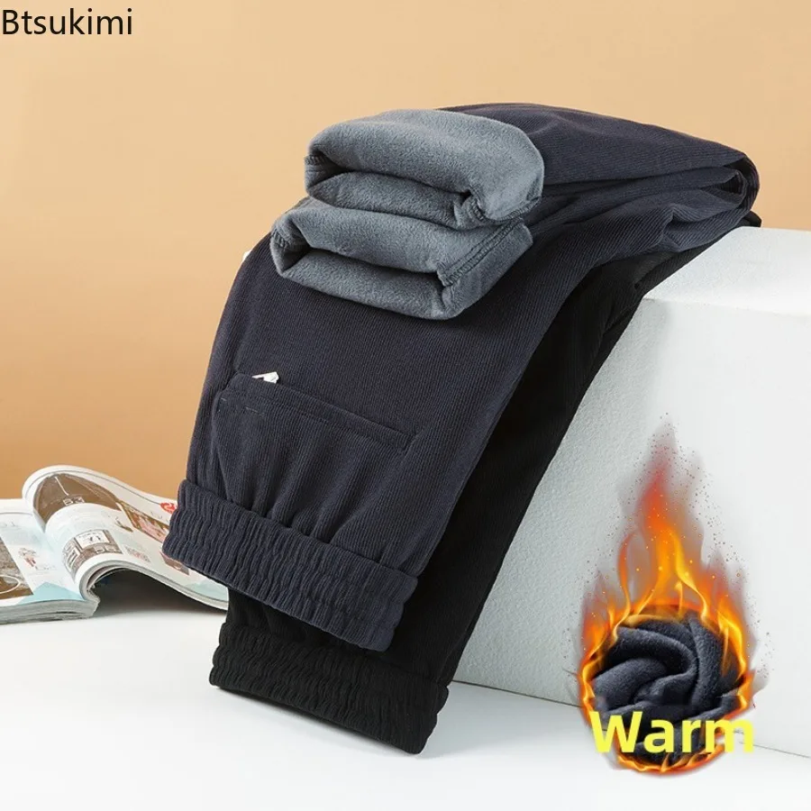 

Autumn Winter Men's Clothing Thicken Fleece Corduroy Pants Fashion Classic Style Business Casual Keep Warm Straight Trousers Man