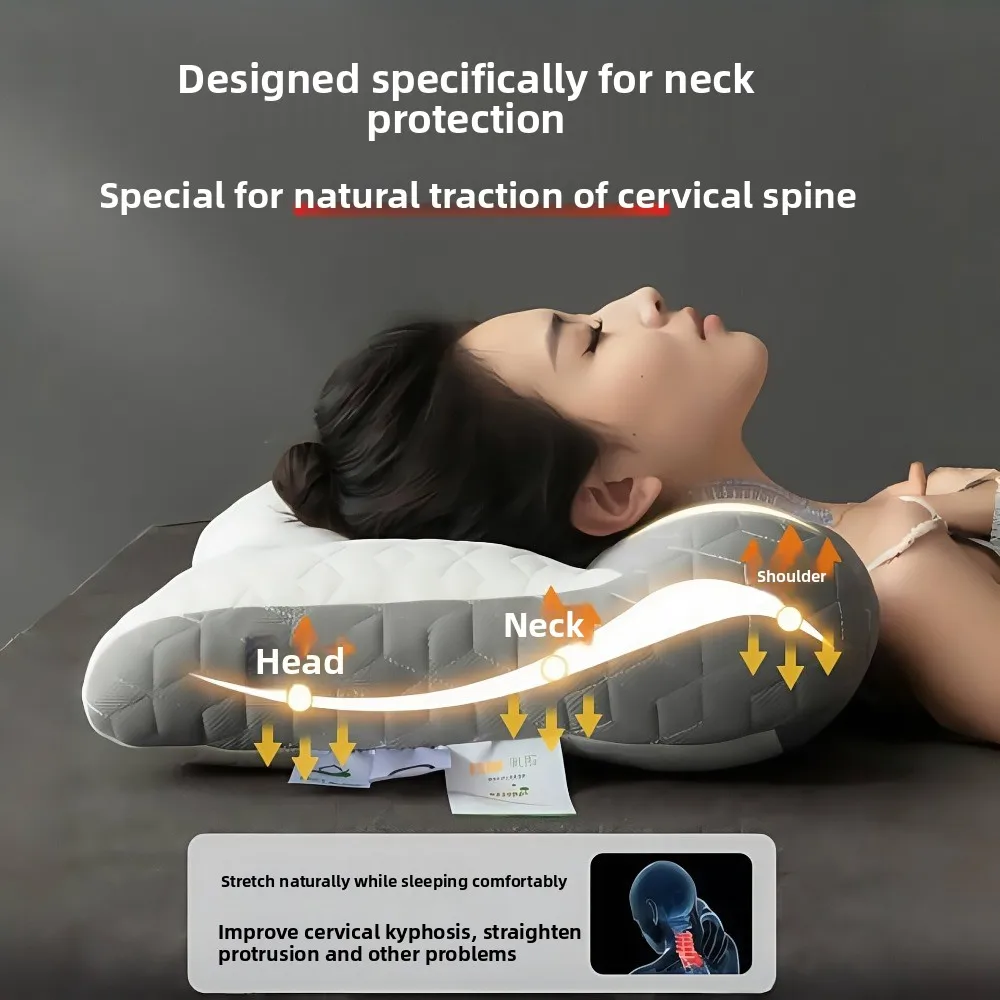 Latex Anti Traction Pillow for Cervical Spine Protection, Single Person Sleep Aid, Pillow Core Support Without Collapse, Pillow