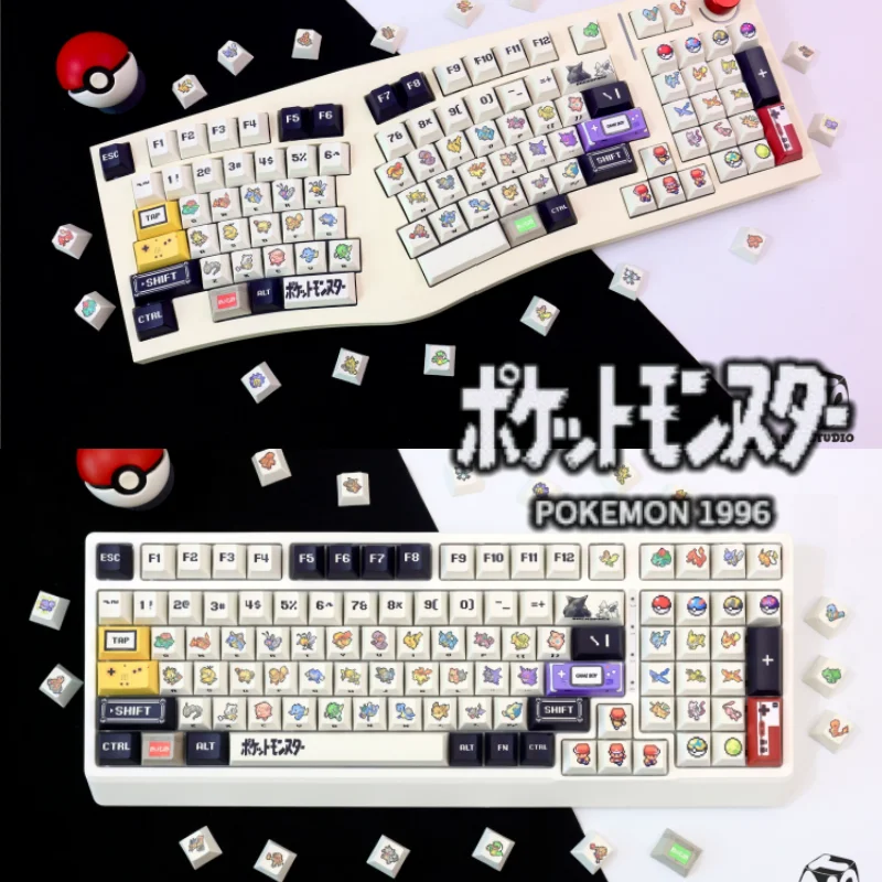 NAT Poké Pixel Style Tastenkappen PBT Fünfseitige Sublimation Originalhöhe Dreiseitig Transluzent Mechanische Tastatur für Gaming