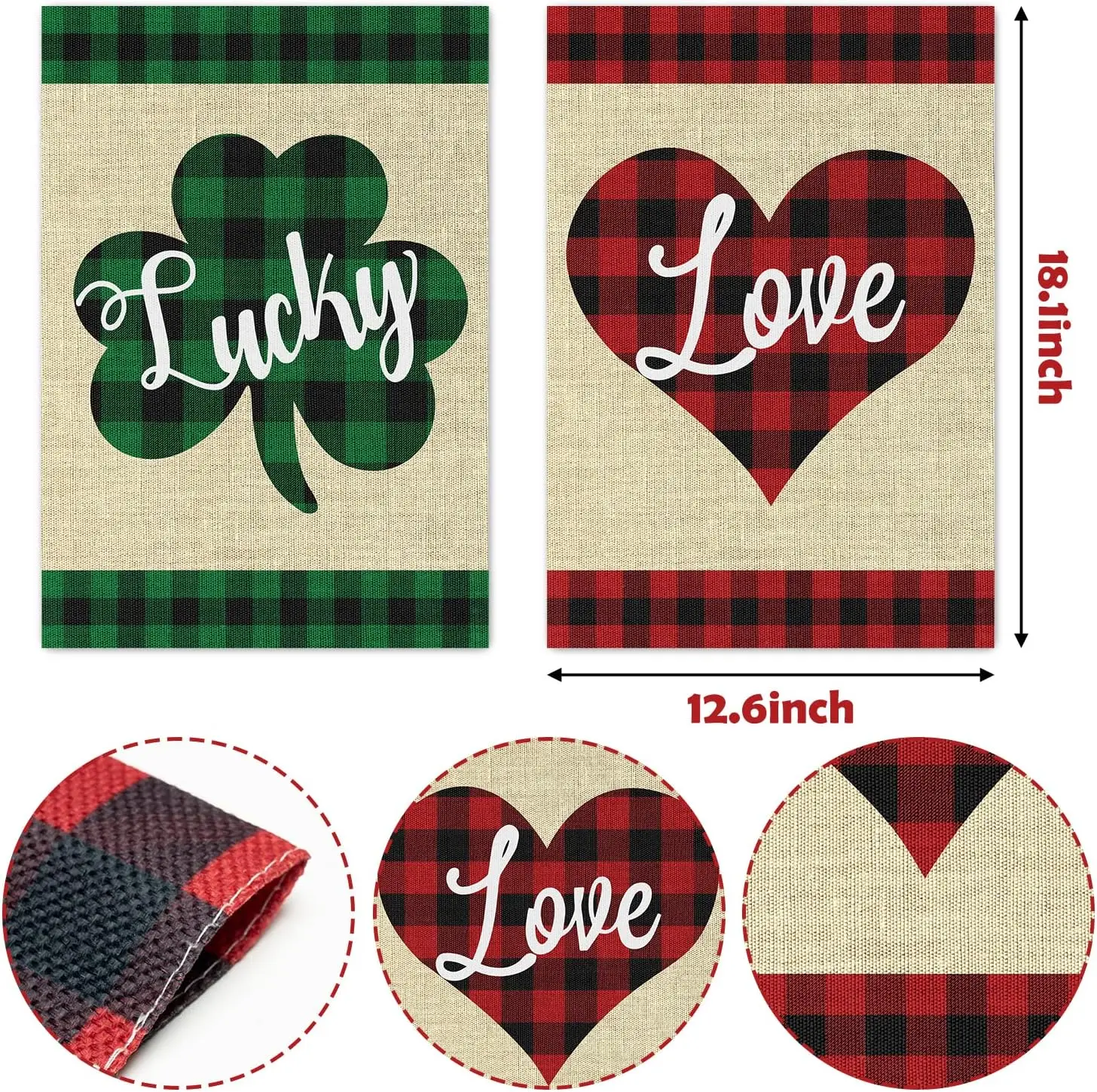 2Pcs Holiday Garden Flags Valentines Love Flags St. Patrick's Day Lucky Banners Burlap Yard Signs Vertical Double Sided Hous