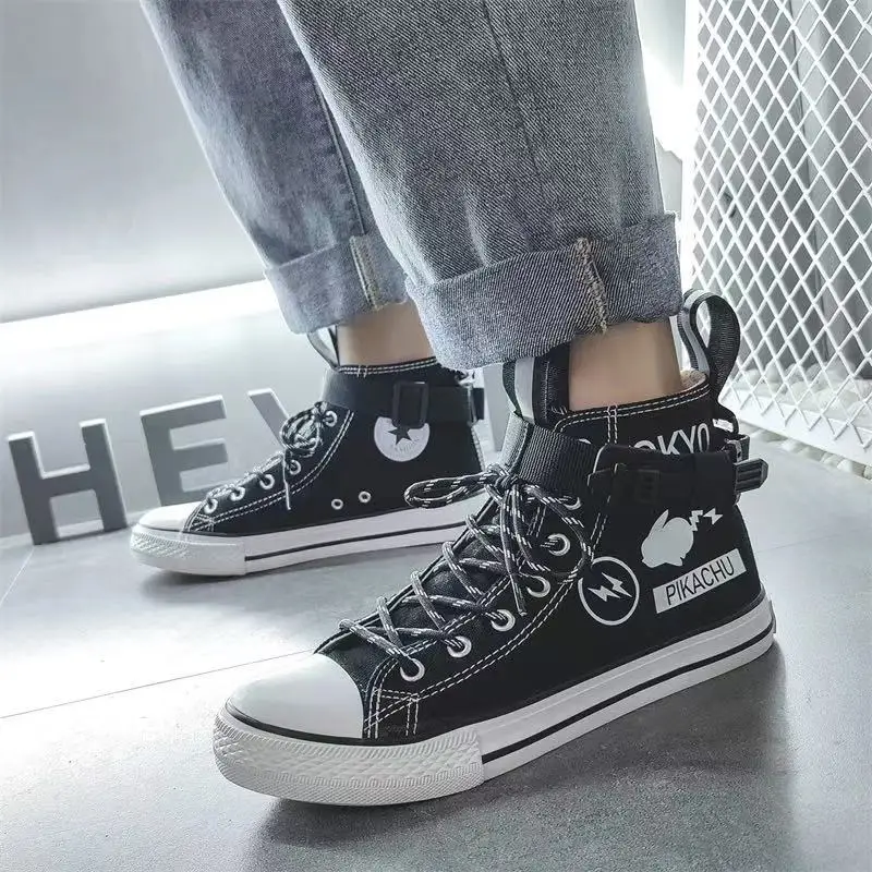 

r‌eal pictures 2025 new spring autumn winter high low top pikachu cartoon black board shoes women girls canvas man Casual Shoes