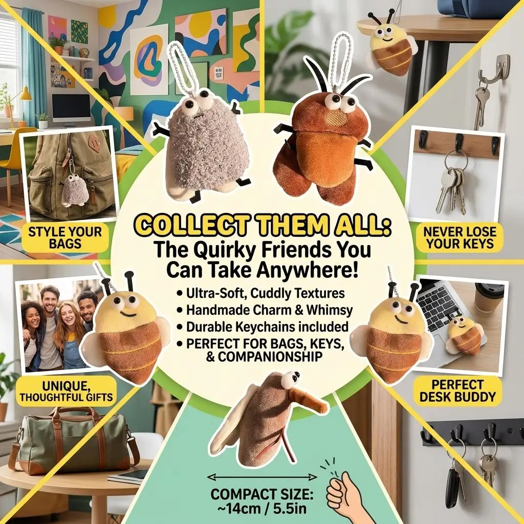 Whimsical Weird Cute Mosquito Plush Hanging Accessory Soft Plush Fabric Insect Keyring Portable Lightweight Bag Pendant