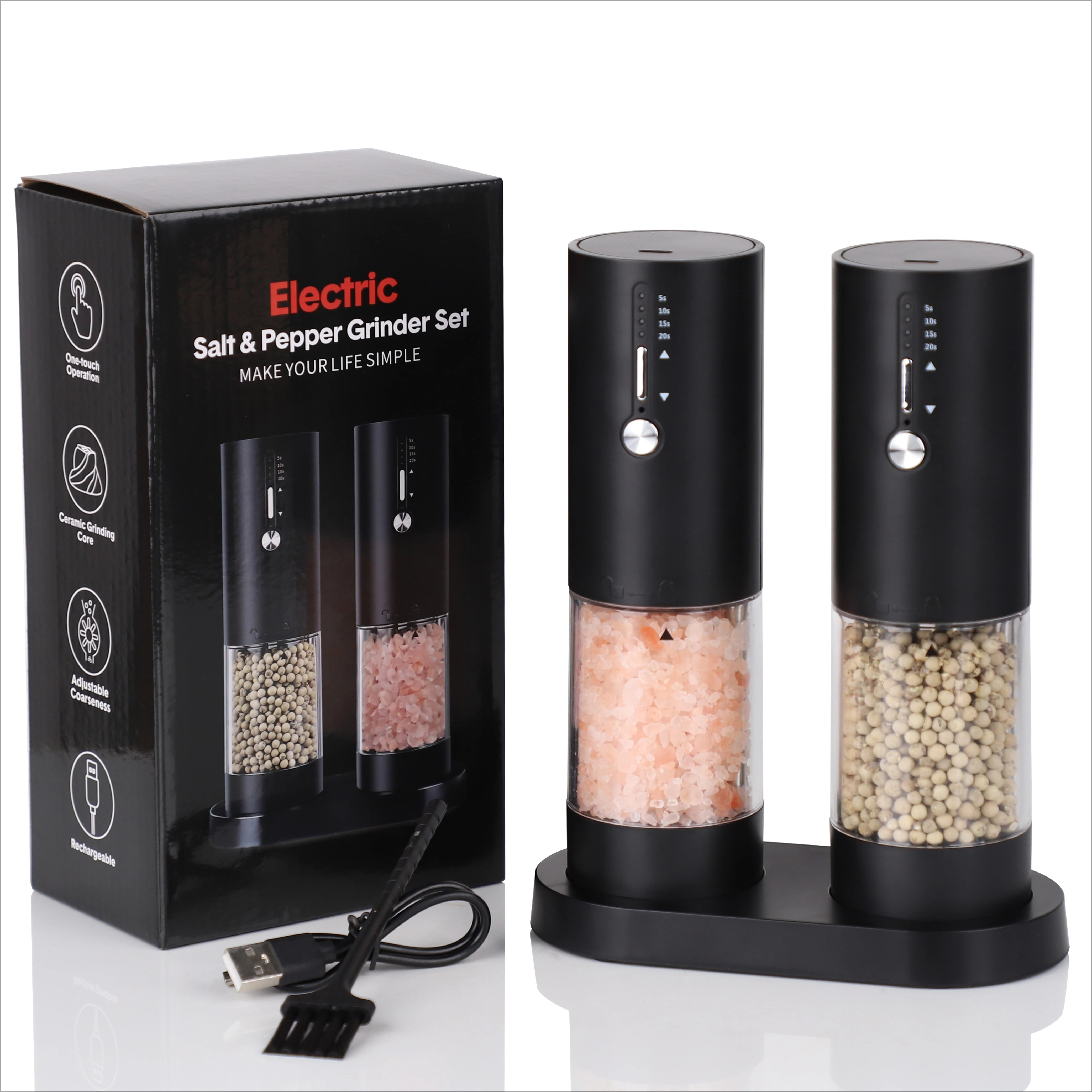 Quantitative Electric Salt and Pepper Grinder Rechargeable Adjustable Coarseness Large Capacity Auto Spice Grinders Kitchen Tool