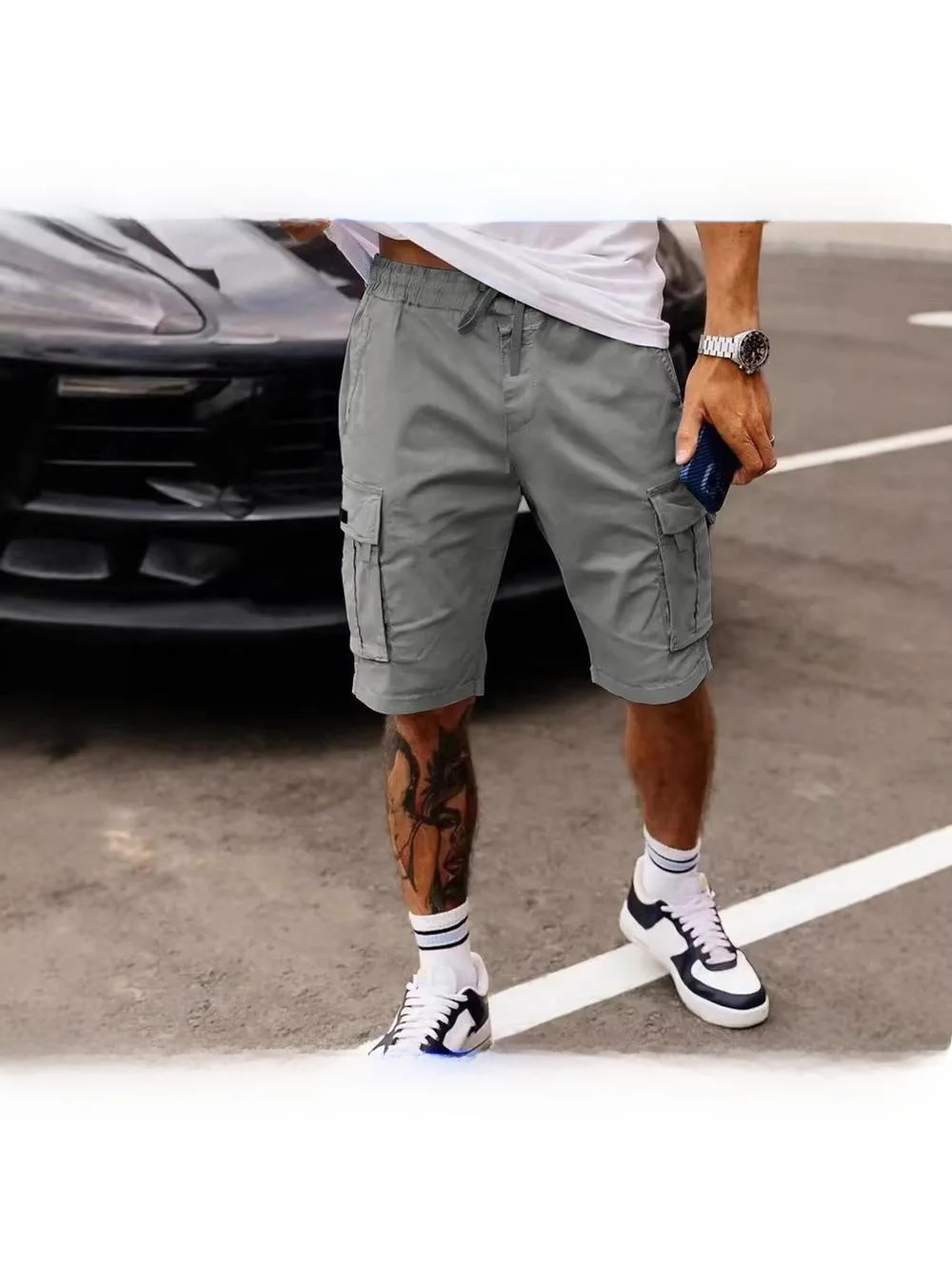 

Мужские рабочие шорты в американском стиле, повседневные, длиной до колена, летние, новинка, из полиэстера, в ретро-стиле, с эластичным поясом