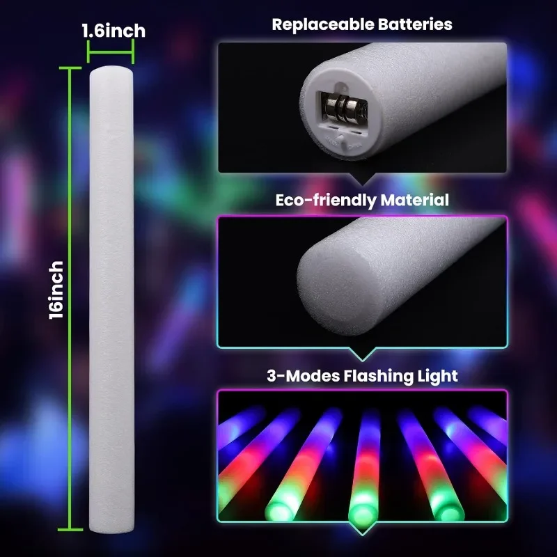 Bastoncini luminosi sfusi, bastoncini luminosi in schiuma LED al buio Forniture per feste con 3 modalità di lampeggiamento colorato, per matrimoni, concerti, feste, ragni