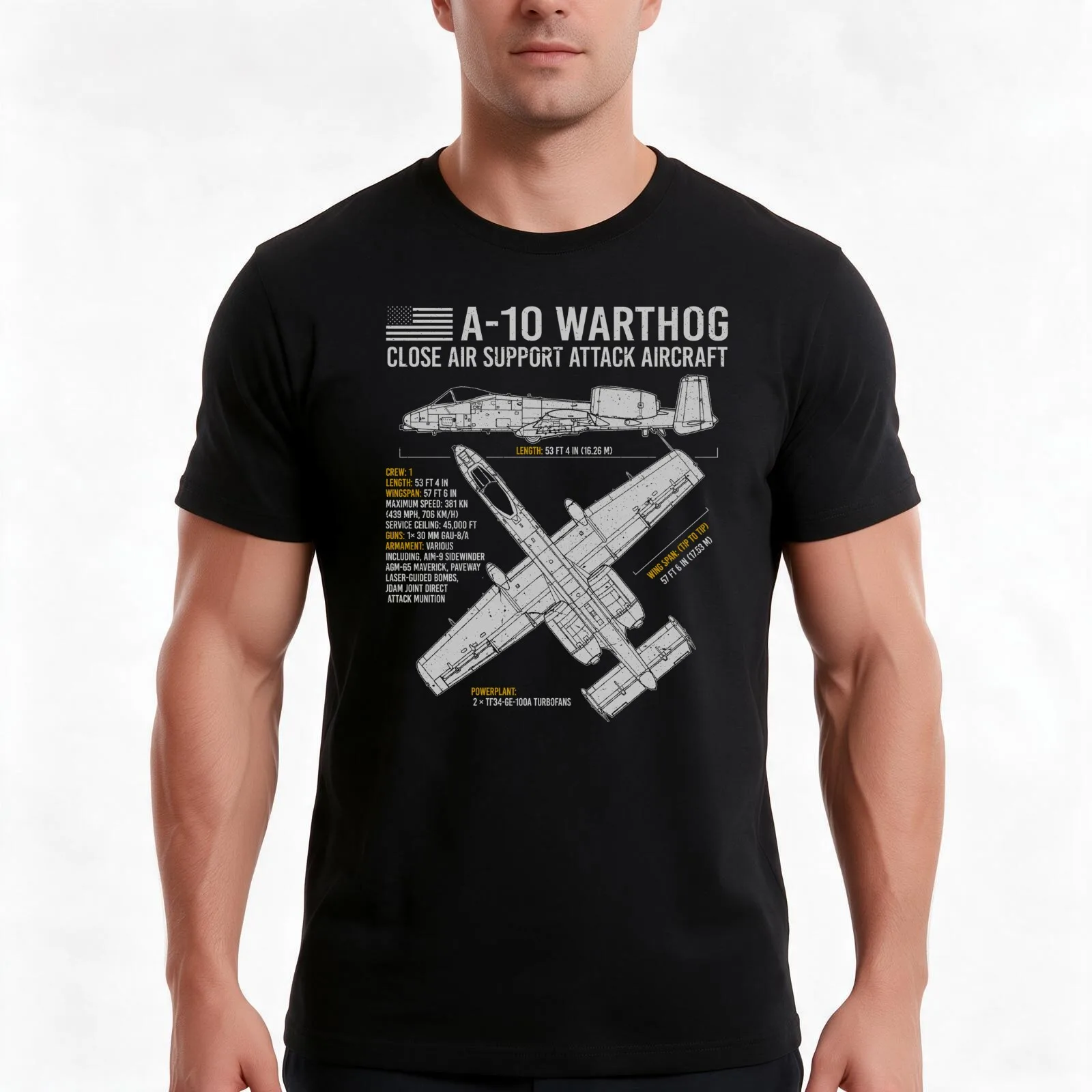 A-10 Warthog US Aircraft Plane USAF Airplane Blueprint T-Shirt Summer Casual Cotton Tee Oversized Streetwear Tops 100% Cotton