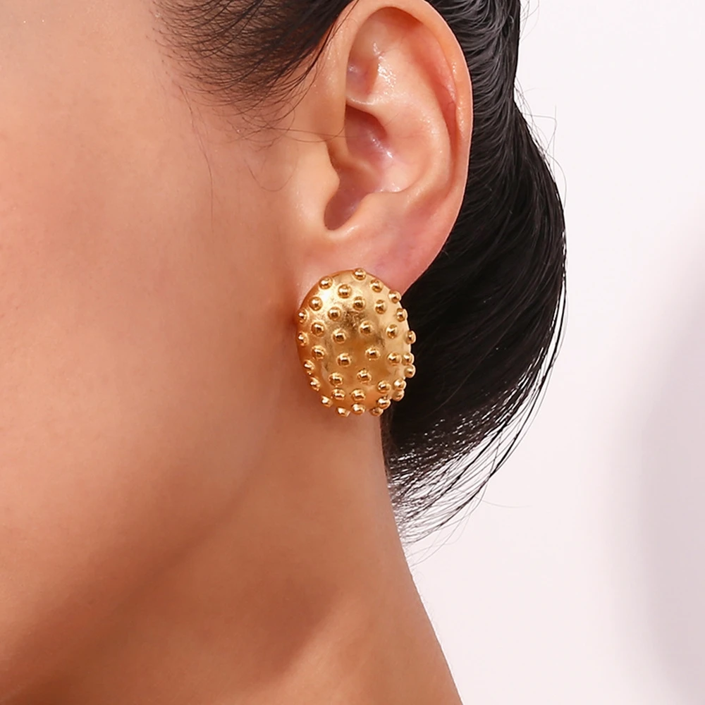 Personalized Stainless Steel Oval Ear Stud Byzantium Craft Fine Jewelry Chunky Geometric Gold Ear Hoop Huggie Cuff Earrings Gift