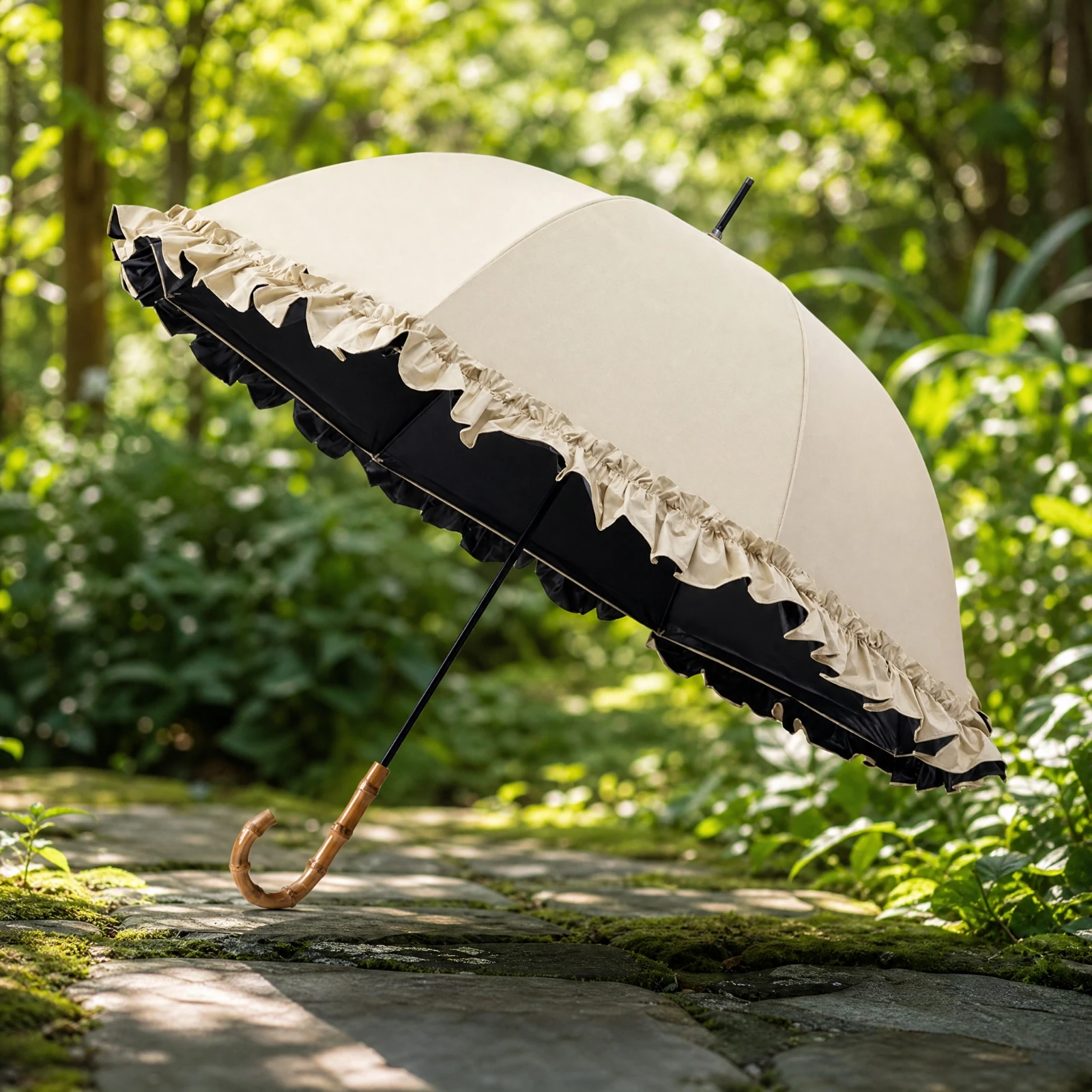 UPF 50+ Sun Umbrella Long-Lasting Curved Wooden Handle Umbrella Protection Sunshade Fashionable Waterproof