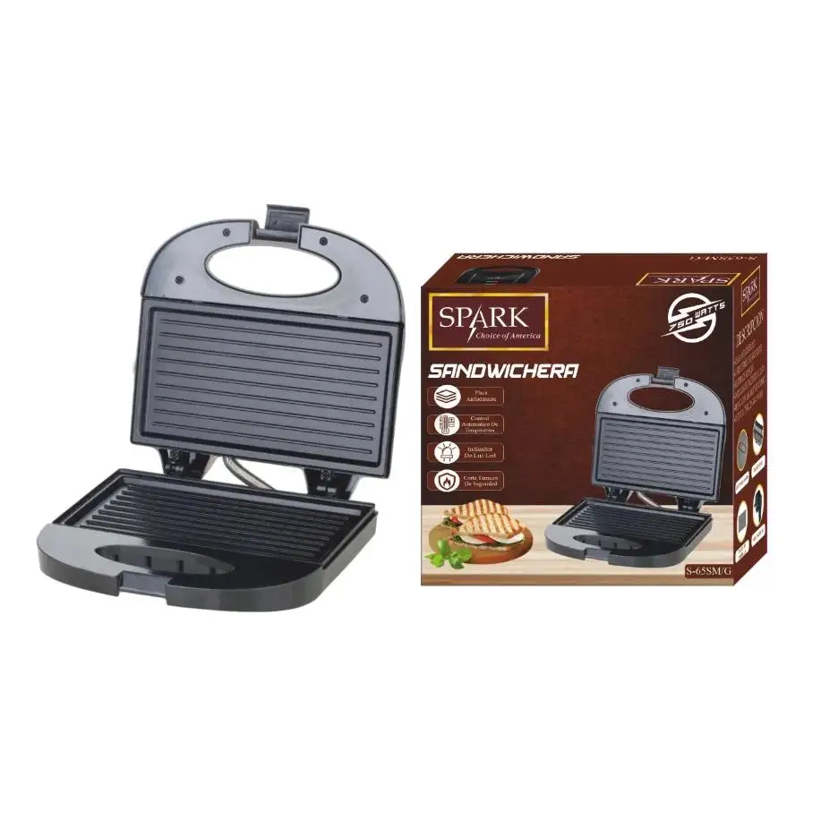 SPARK - Sandwichera Eléctrica. Grill o Triángulo 750W de Teflón. Barbacoa Eléctrica. COCINA SIN SARTÉN. MEDIDAS 21x11.5 cm
