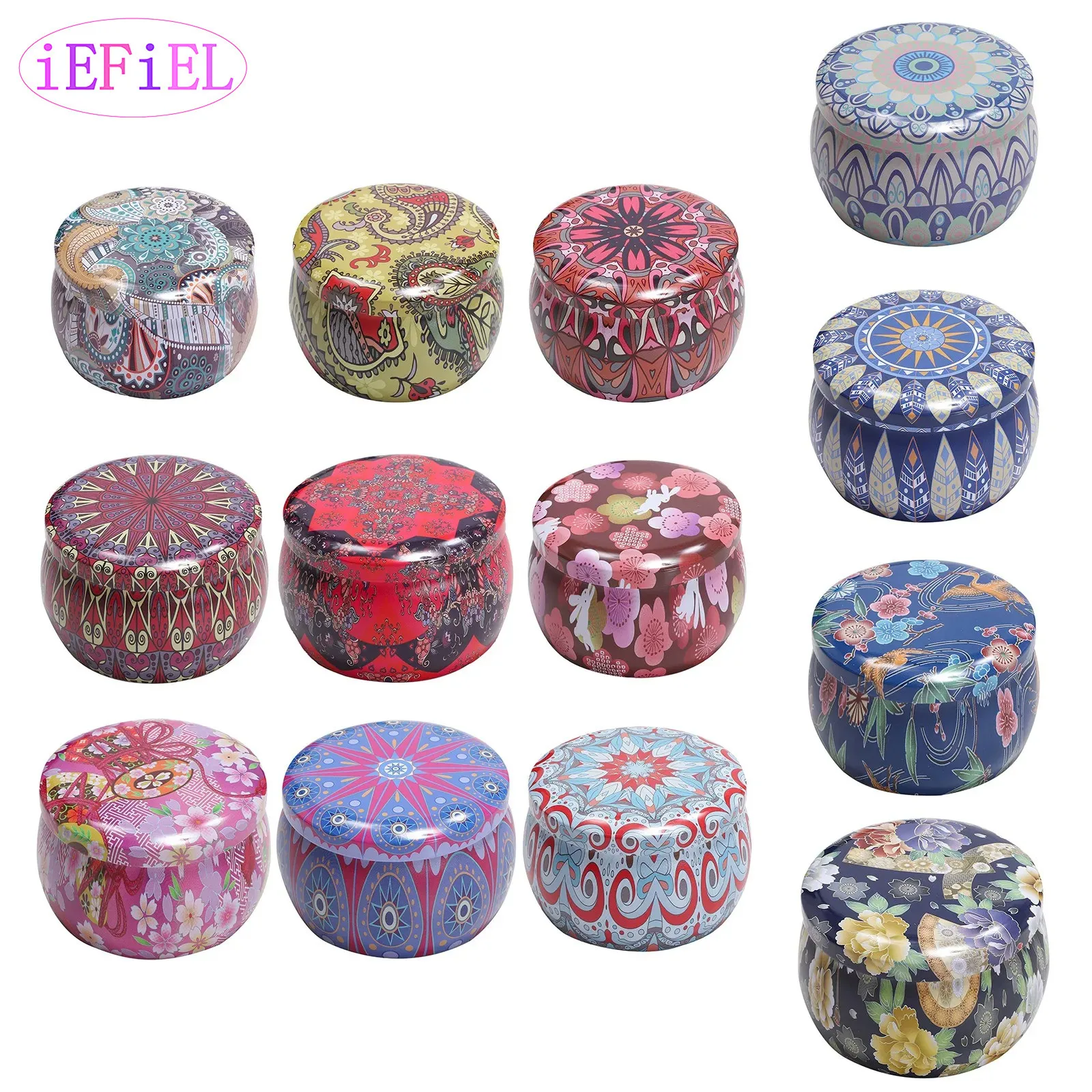 

Tinplate Candle Tins with Lid Drum Shape Flower Print Candle Tins Container for Candle Making DIY Arts And Crafts