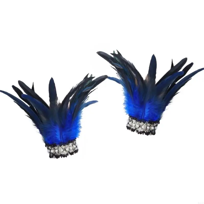 E21F ステージショーショーガールナチュラル染色ルースターフェザーアームウォーマーフェザーリストカフス