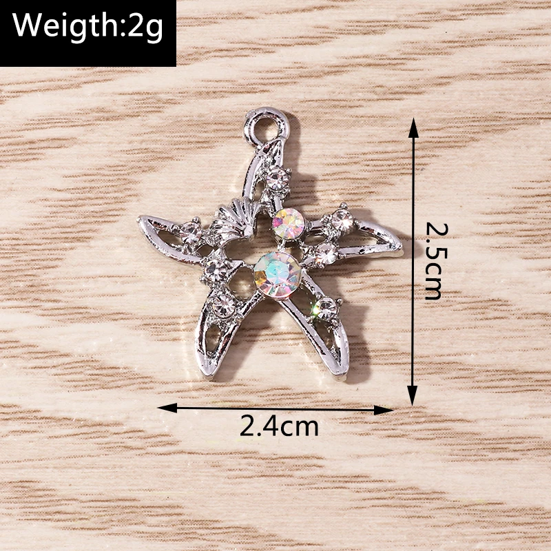 Tusember 10 Stück 24 x 25 mm gold- und silberfarbene Kristall-Seestern-Anhänger für Halsketten, DIY-Ohrringe, Schmuckherstellung, Zubehör – Detail 6