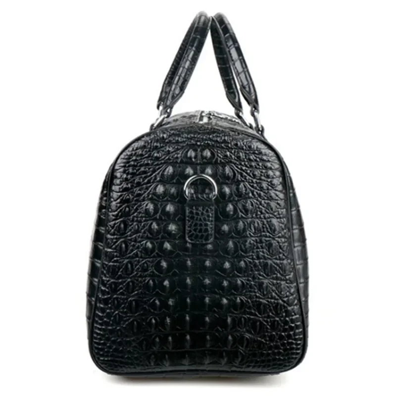 Bolso de viaje de cuero de dos capas para hombre, bolso grande con patrón de cocodrilo para Fitness, equipaje, tambores, bolsos de negocios de hombro, bolso negro