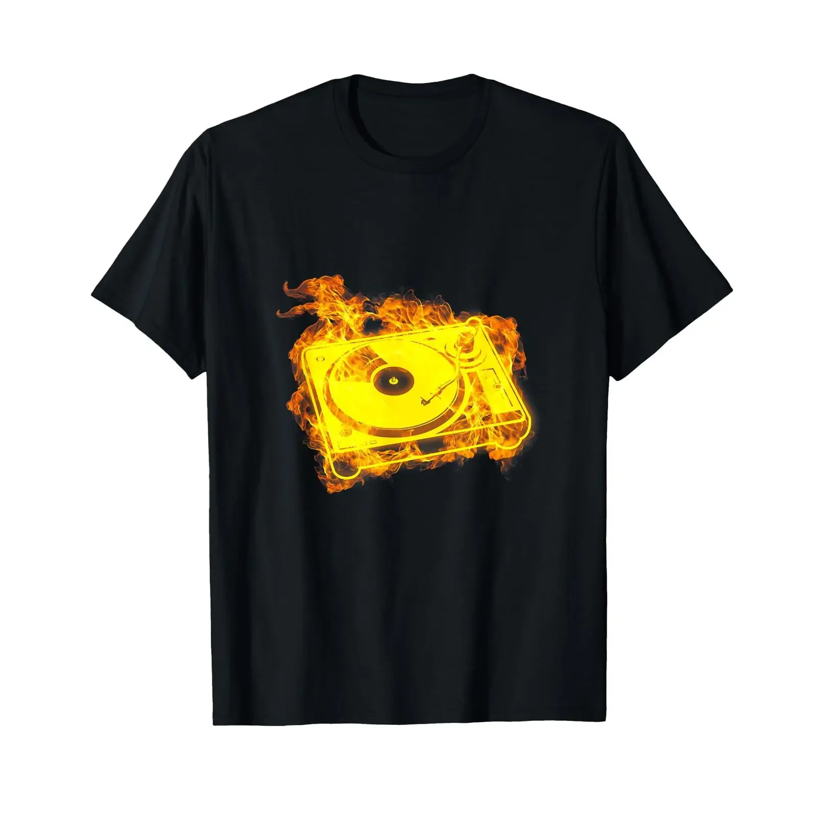 Fire Retro DJ Turntable Flames Music Player T Shirt vintage Washed Versatile Unisex streetwear designer clothes Comfortable