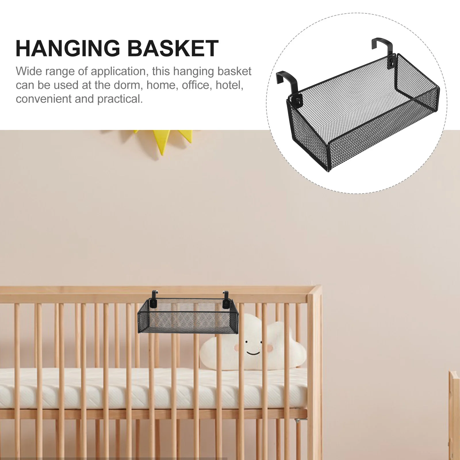 

Hanging Basket for Bedside Storage Organized Holder Iron Mountable on Rail Desktop Dormitory Supplies Multi Purpose