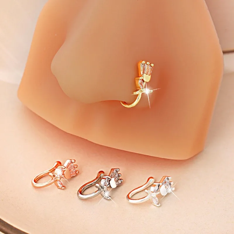 U-Shape Non-Piercing Flower Nose Ring