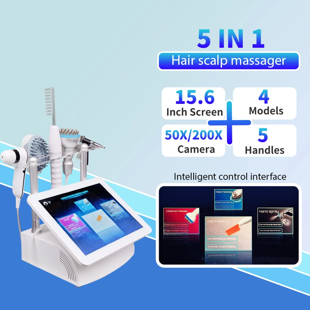 5 in 1 Scalp Hair Analyzer High Frequency Therapy Electric Massager Treatment Care Hair Growth Tool