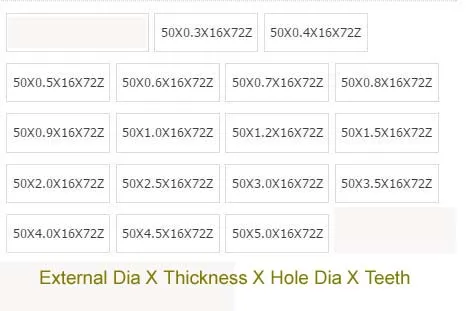 Cutting HSS 72 Teeth 50mm x 16mm x 0.3/0.4/0.5/0.6/0.7/0.8/0.9/1/1.2/1.5/2/2.5/3/3.5/4/4.5/5mm Thickness Slitting Saw Blade