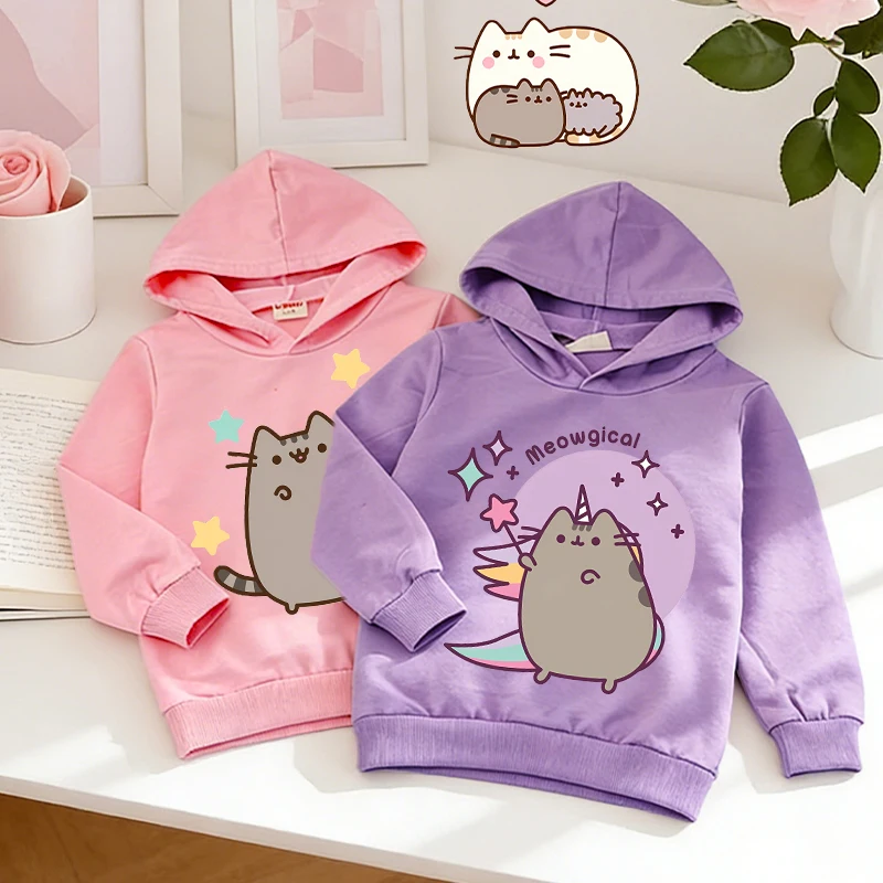 

Cute Pusheens Thin Hoodie Spring Popular Cartoon Kids Girl Anime Print Child Pullover Long Sleeve Casual Sweatshirt Clothes Tops