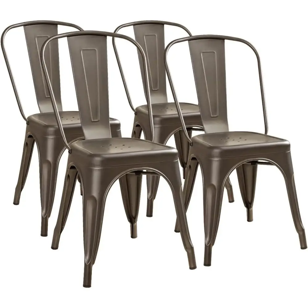 

Metal Dining Chair Indoor Outdoor Use Stackable Classic Trattoria Chair Chic Dining Bistro Cafe Side Metal Chairs Set of 4 Gun