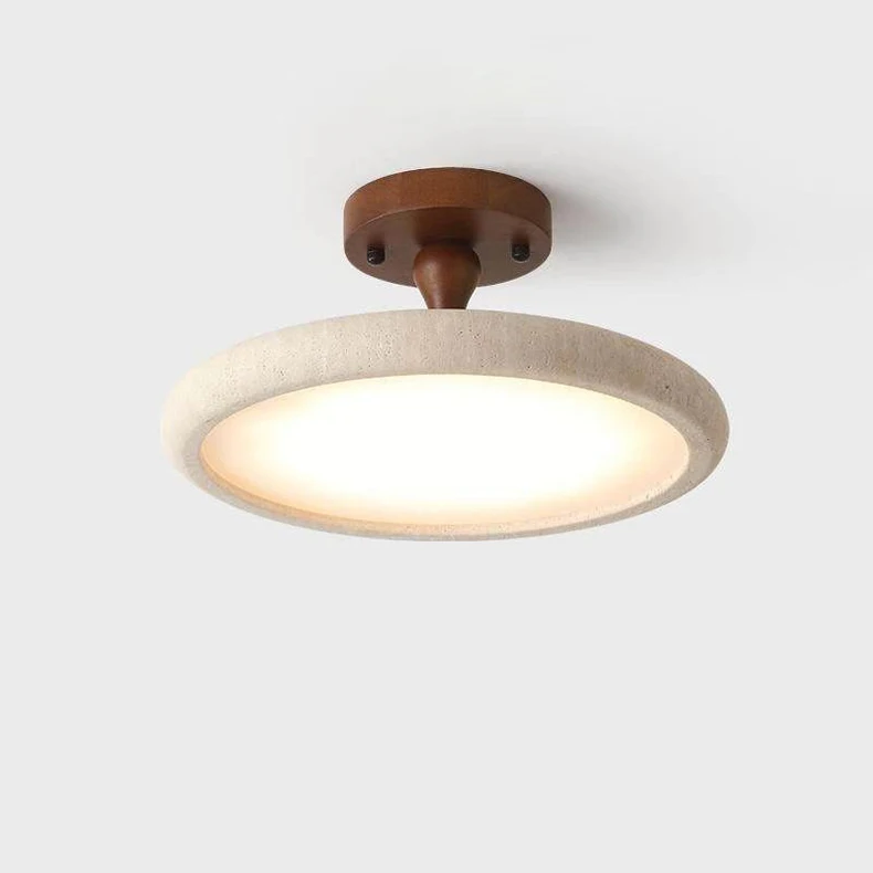 Dark Wood LED Ceiling Light Natural Stone Dimmable