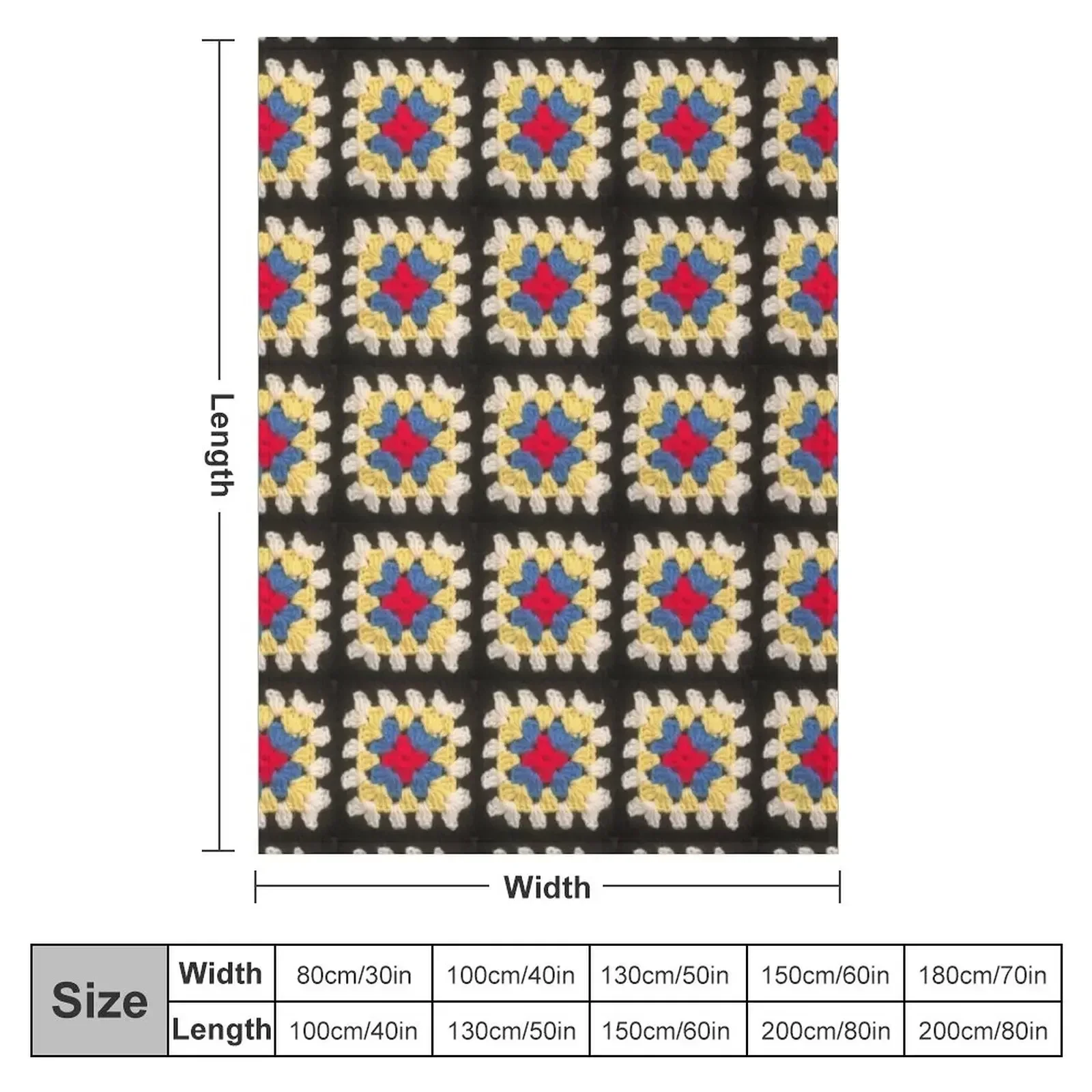 Primary colours granny square Throw Blanket couch cozy soft plush fuzzy picnic outdoor blanket