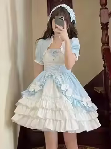 New Cosplay Japanese Strap Dress Women Bow Dress Sleeveless Lolita Sweet Dresses Clothing Kawaii Y2k Outfits Evening Party