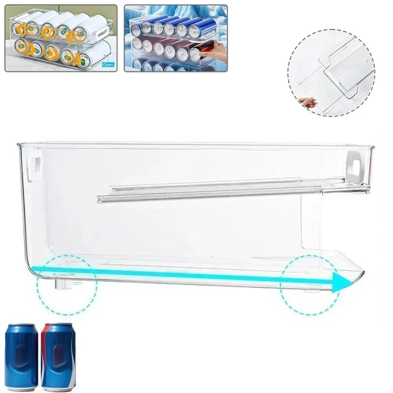 

Refrigerator Soda Can Self Rolling Storage Rack Stackable Savespace Clear Plastic Organizer Kitchen Accessories Для Кухни Товары