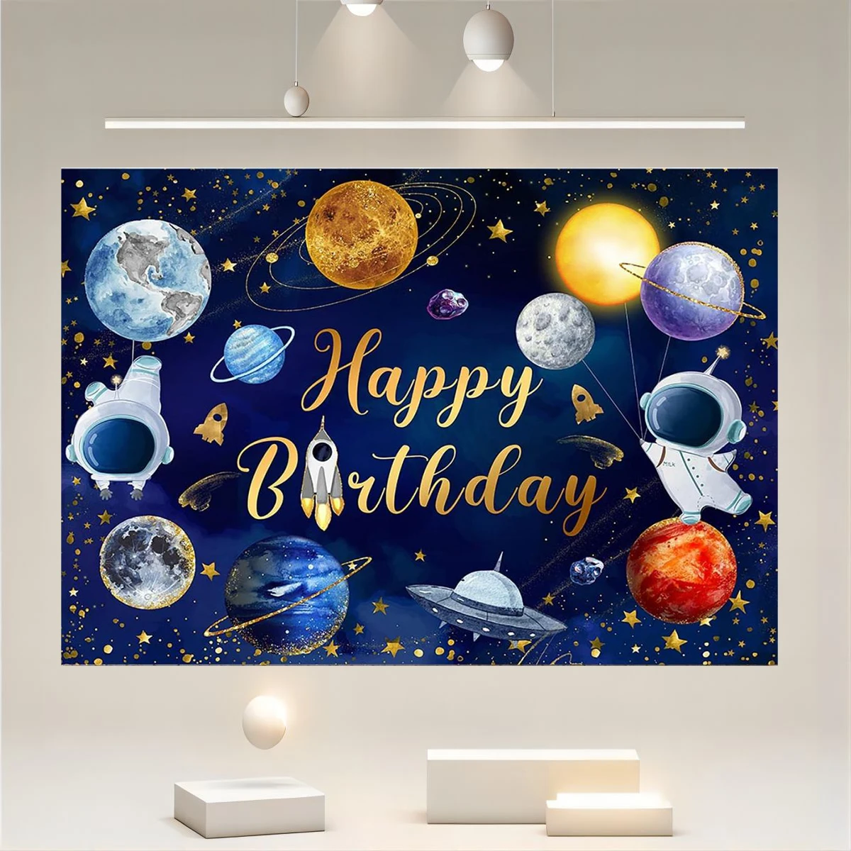 Outer Space Birthday Background Children Astronaut Rocket Planet Birthday Decoration Boy Galaxy Space Sun Birthday Background