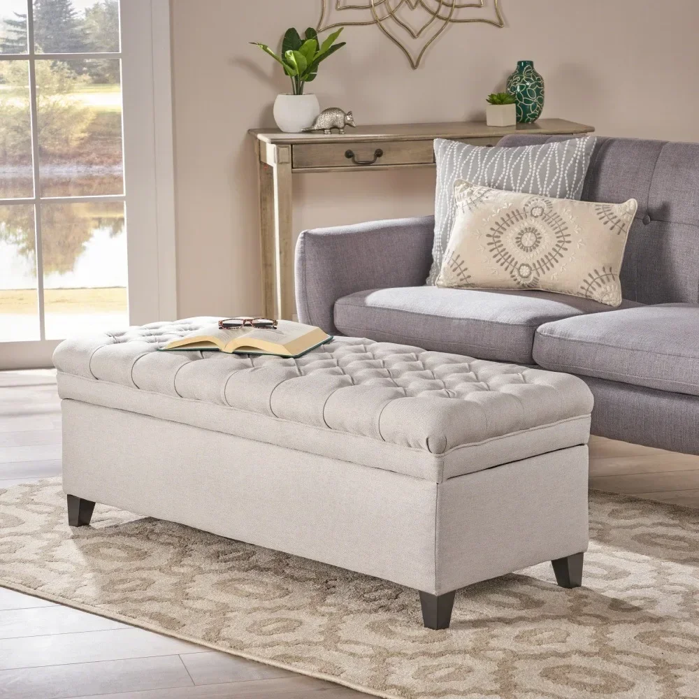 Tufted Fabric Stool, Ottoman, Stools with Flip Top Lid and Storage Space ,Upholstered Stool for Living Room and Entryway