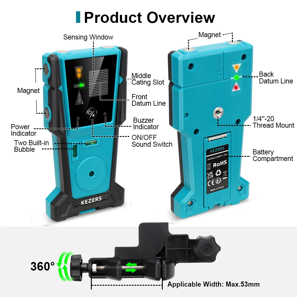 KEZERS rot grün laser pegel empfänger detektor für KL4D-05G/KL4D-03G/KL3D-03G/KL4D-01G/k12gl/k36gd/k36g