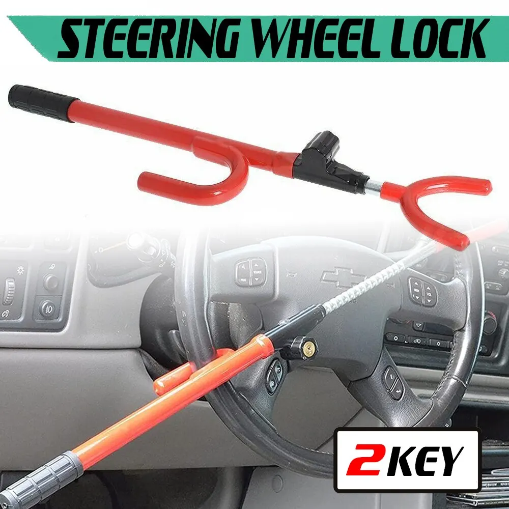 Twin Bar Steering Wheel Lock Anti-Theft Security System Adjustable Length Hook With 2 Keys