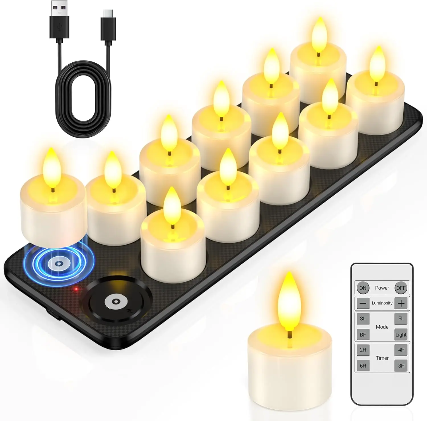 

12 Pack Rechargeable LED Tea Lights with Remote & Magnetic Charging Base, Waterproof Floating Candles for Outdoor Wedding Centerpieces