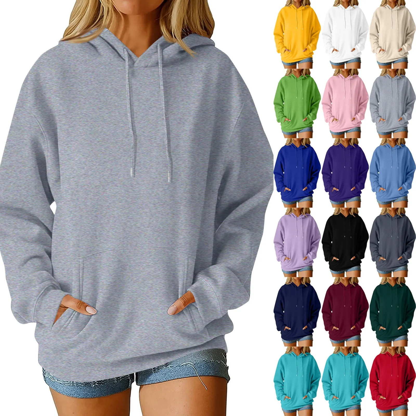 เสื้อผู้หญิงแขนยาว คอ R เสื้อแฟชั่นฤดูใบไม้ร่วง เสื้อลำลอง เสื้อคลุมทำงาน เสื้อฮู้ดผู้หญิง เสื้อผู้หญิง