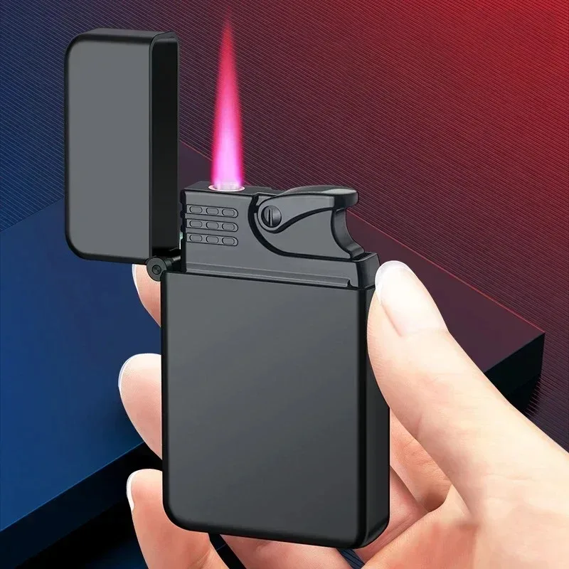 Personalized Metal Straight Forward Windproof Red Flame Inflatable Lighter with Multiple Styles to Choose from